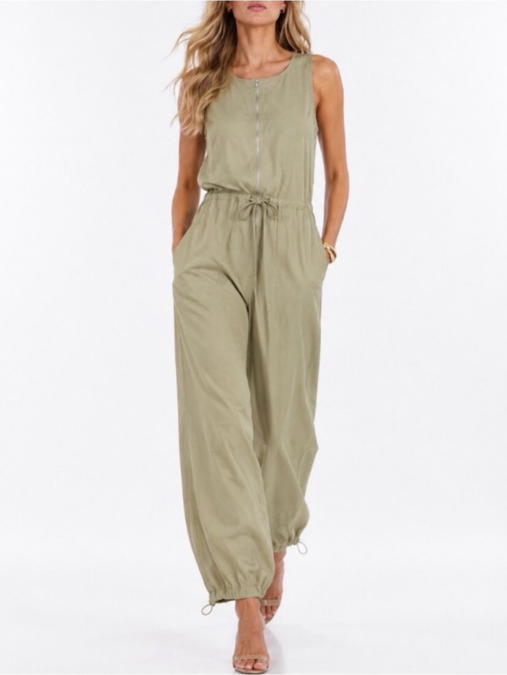 Athleta Adventure Utility Zip-Front Jumpsuit Size Medium Green